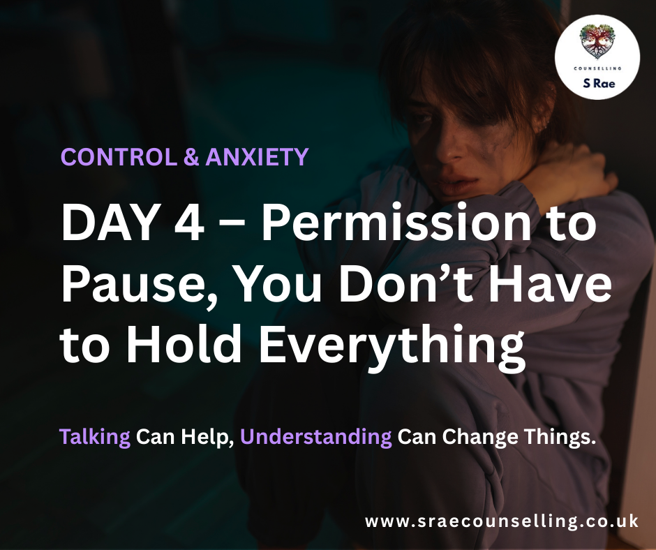 Person sitting quietly looking overwhelmed, representing anxiety and the need for control, counselling support Falkirk